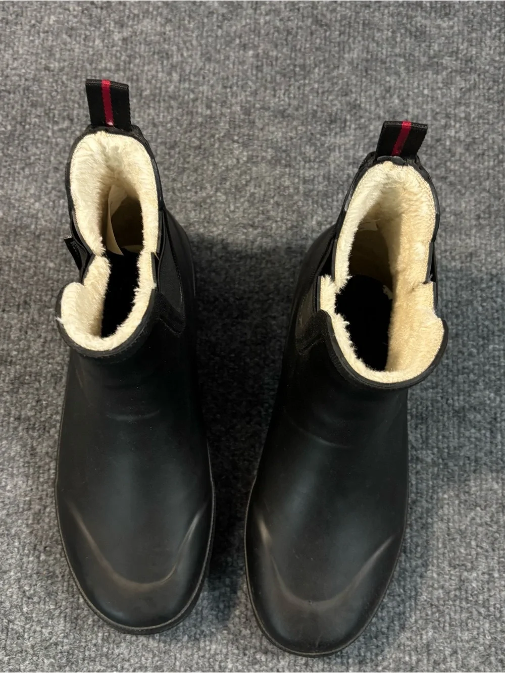 Tretorn Womens Rain Boots Sz 7 Chelsea Black Rubber Fur Lined Lina Ankle Booties